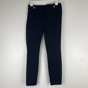 Loft Women's Marisa Skinny Leg Pants Size 0 Black Sailor Buttons Cotton Blend